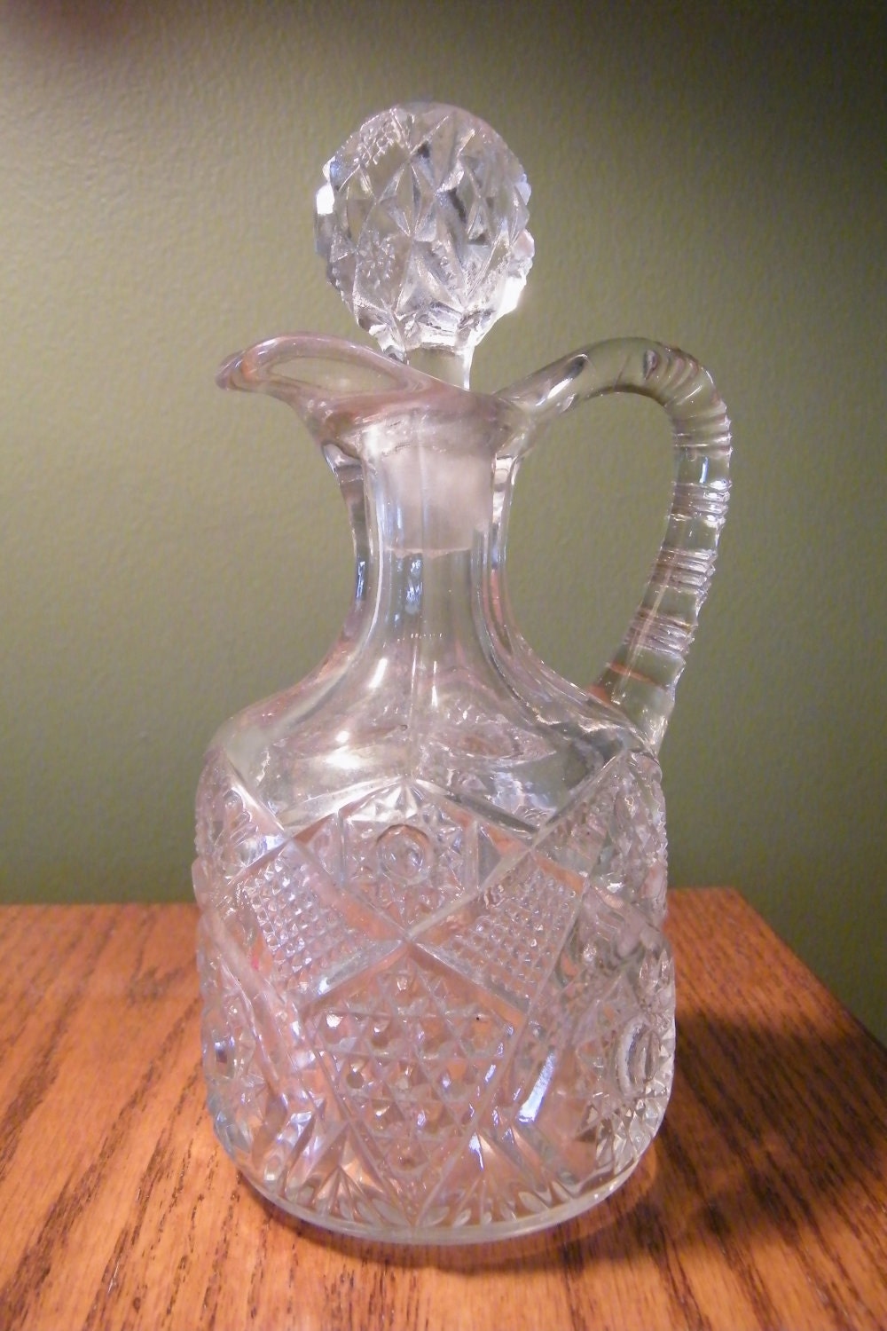 Vintage Depression/Cut Glass Pitcher/Decanter with Stopper