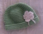 Infant Girls Frost Green Flowered Beanie Hat, 16 in.