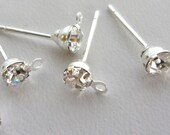 32pcs Prong Setting -silverplated rhinestone/crystal Earring Posts-studs With Loop - 32pcs Earring Backs