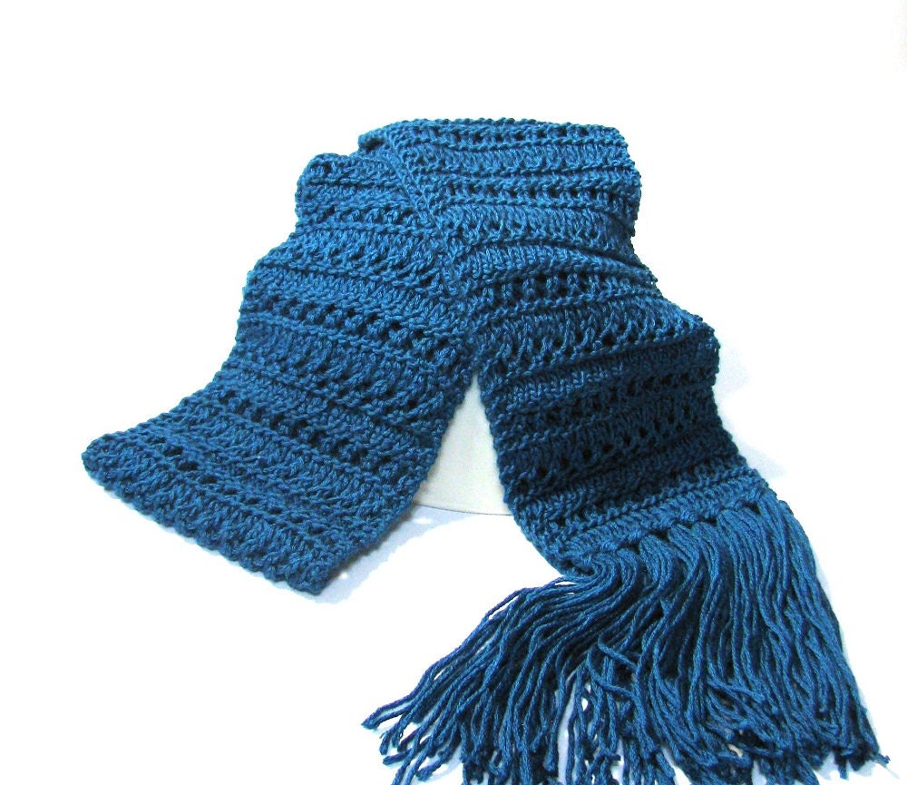 Peacock Blue Hand Knit Scarf Turquoise