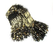 Ebony and Ecru  Knit Scarf - Black & Tan Women Scarves Handmade