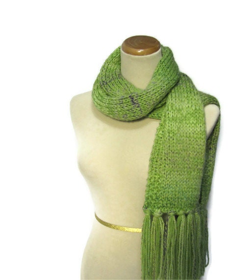 Pistachio Marble Hand Knit Scarf Green