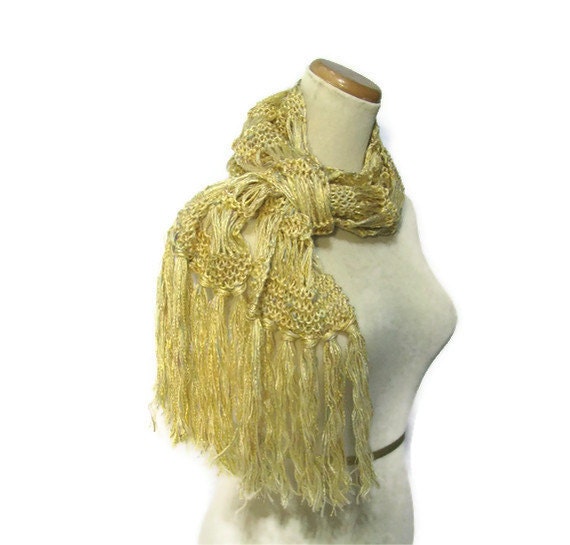 Honeysuckle Hand Knit Scarf Gold Yellow