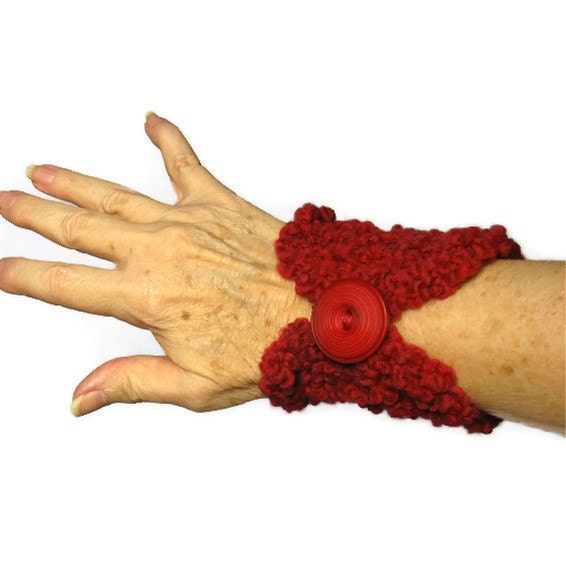 Red Hand Knit Cuff/Bracelet