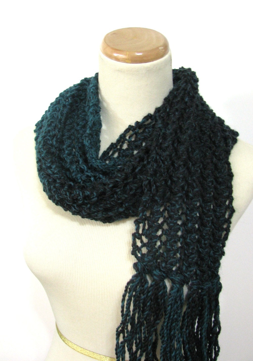 Hunter Green and Black Hand Knit Scarf