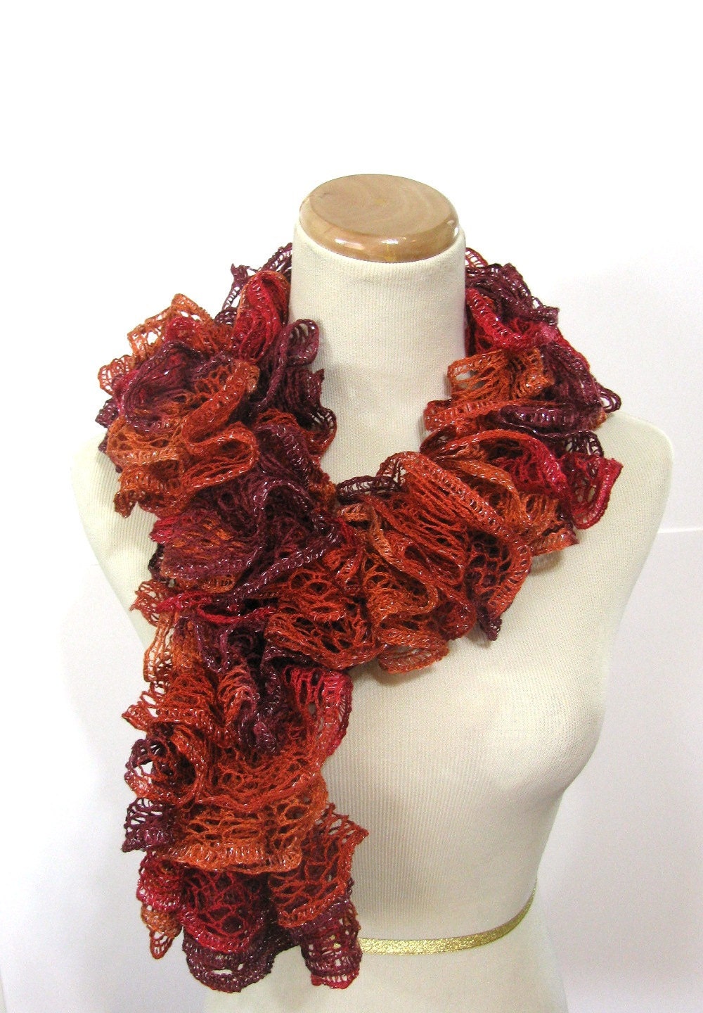 Sunset Orange Ruffle Hand Knit Scarf