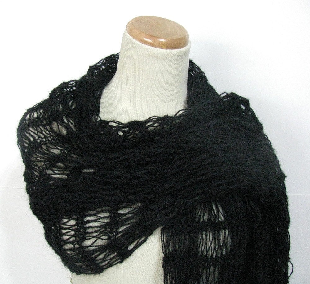 Black Hand Knit Shawl/Wrap