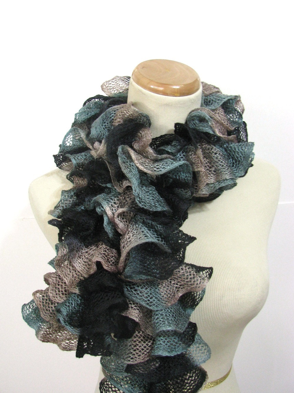 Knit Scarf, Hand Knit Scarf, Teal Scarf, Fiber Art Scarf, Knitted Scarf, Womens Scarf, Fashion Scarf Lacy Scarf, Winter Scarf,