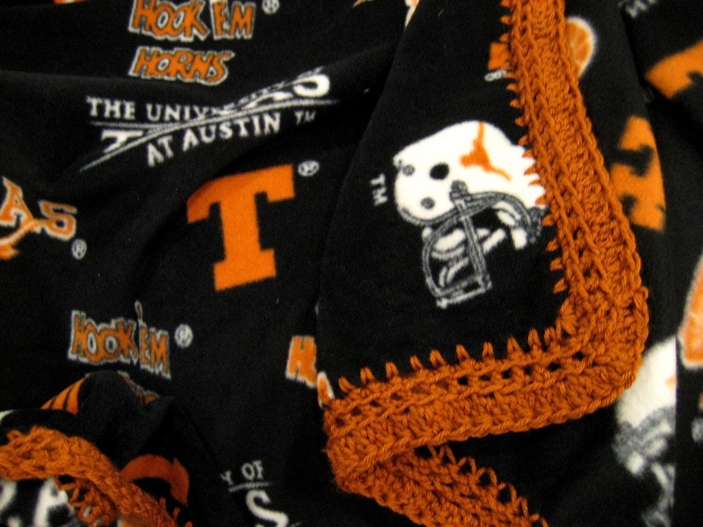 Texas UT College Fleece Throw Blanket with Crochet Edge