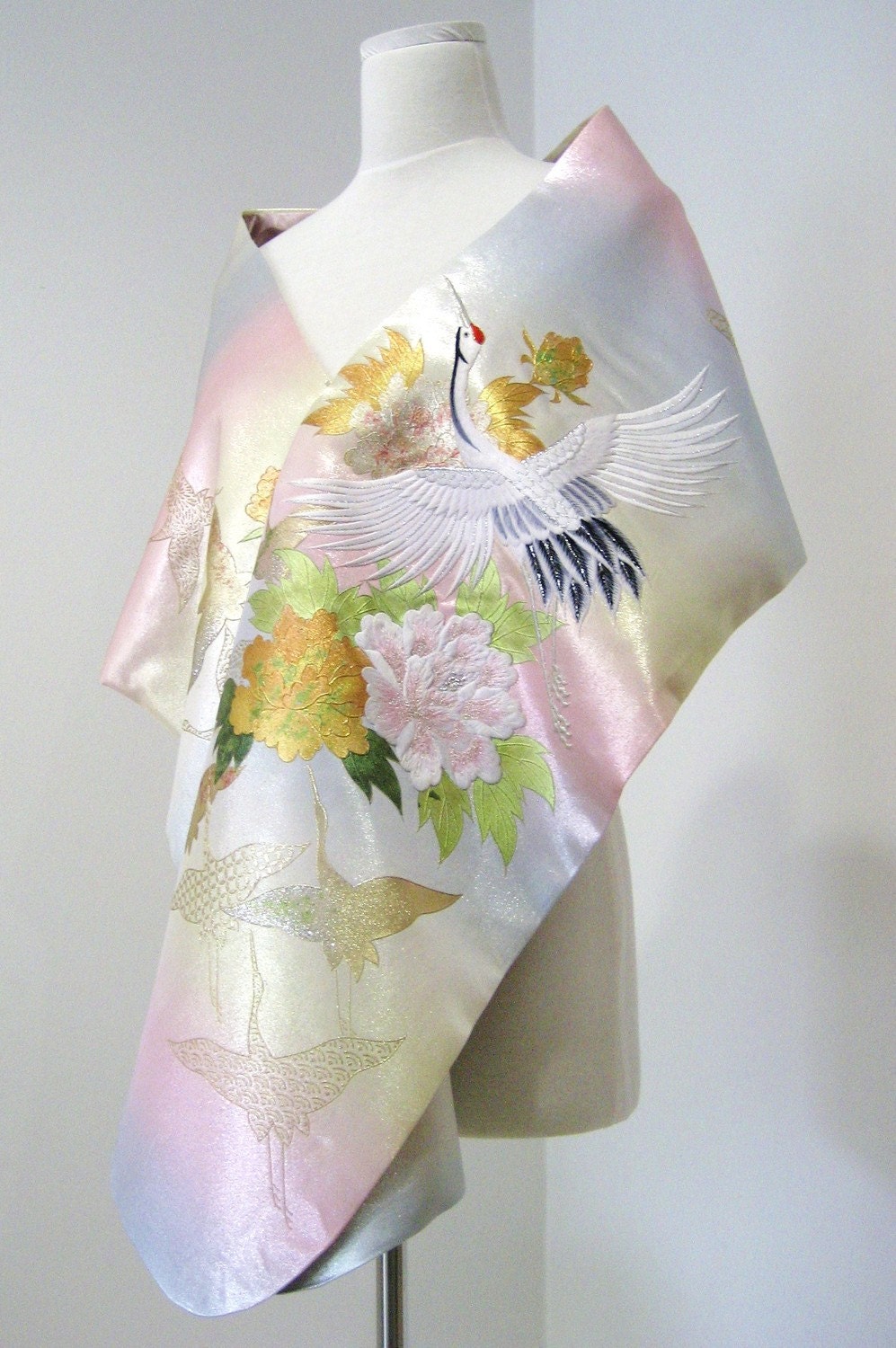 Bridal KIMONO Shawl aurora pale pink blue cream size free made to order