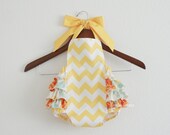 Yellow/White Chevron Retro Style Sunsuit Romper / Size NB, 0-3m, 3-6m, 6-12m, 12-18m and 18-24m