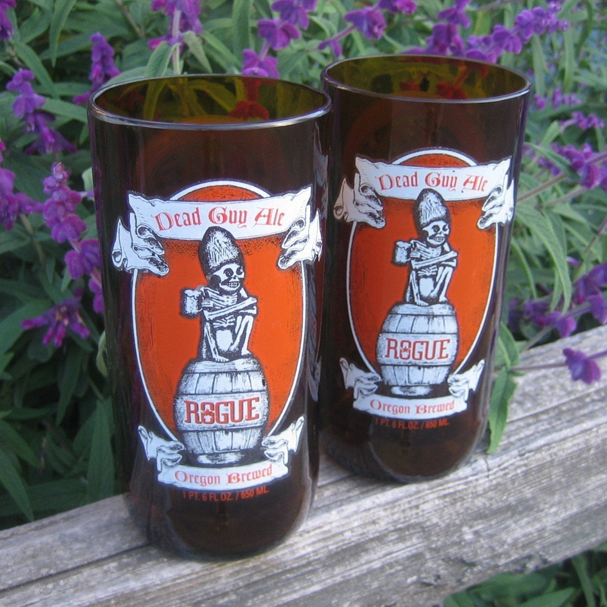 Two Rogue Oregon Dead Guy Ale Tumblers // Recycled Glass Bottles