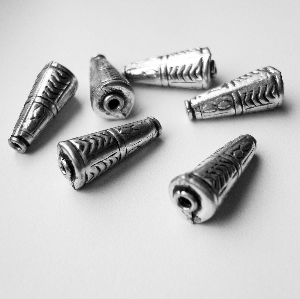 Silver PLated Cone Beads - 6 pcs - Last Chance