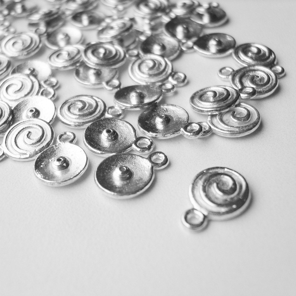 Silver Plated Spiral Charms - 10 pcs