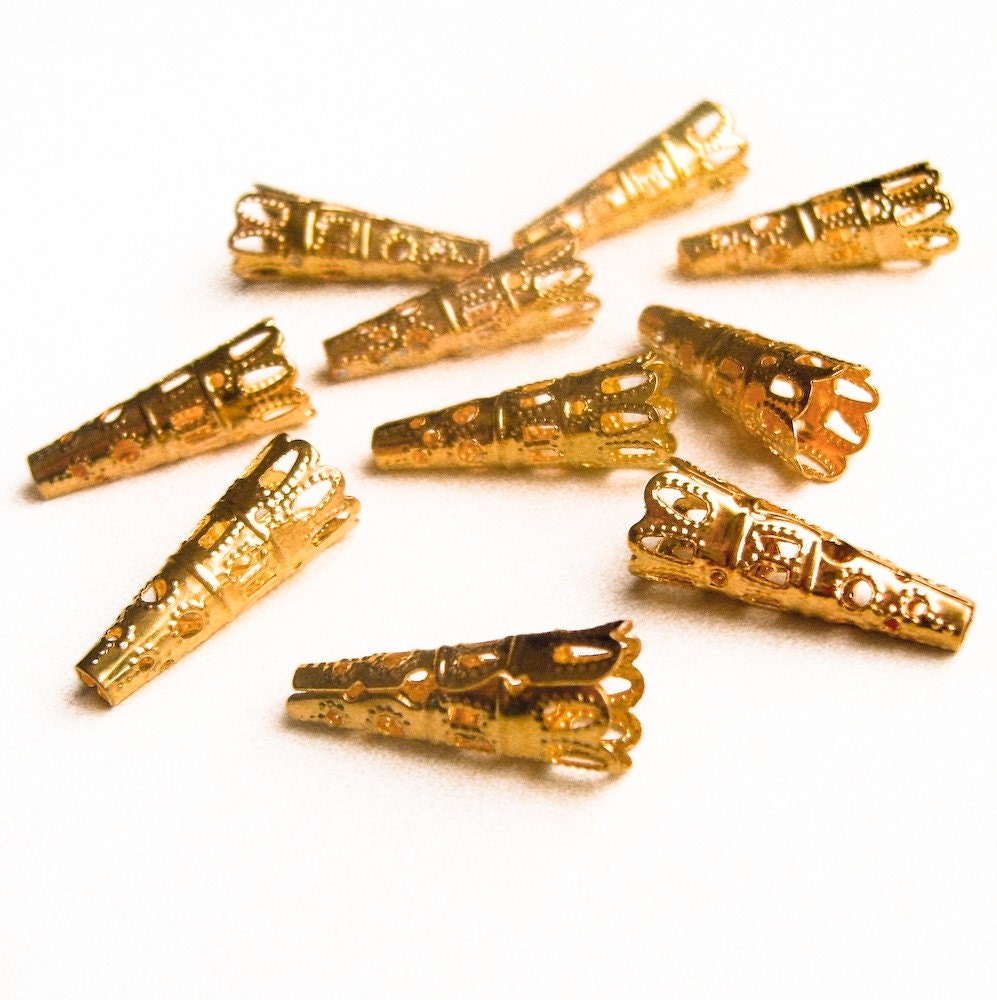 Gold Color Filigry Cone Bead Caps - 10 pcs