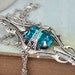 VINTAGE SPARKLE vintage Swarovski blue Zircon glass jeweled necklace in antiqued silver