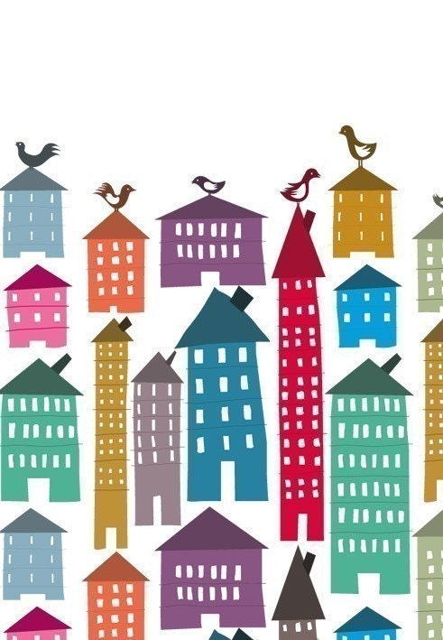 Houses and Birds Print
