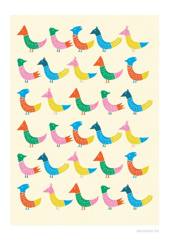 Peacock and Friends Print - 8x10 or A4