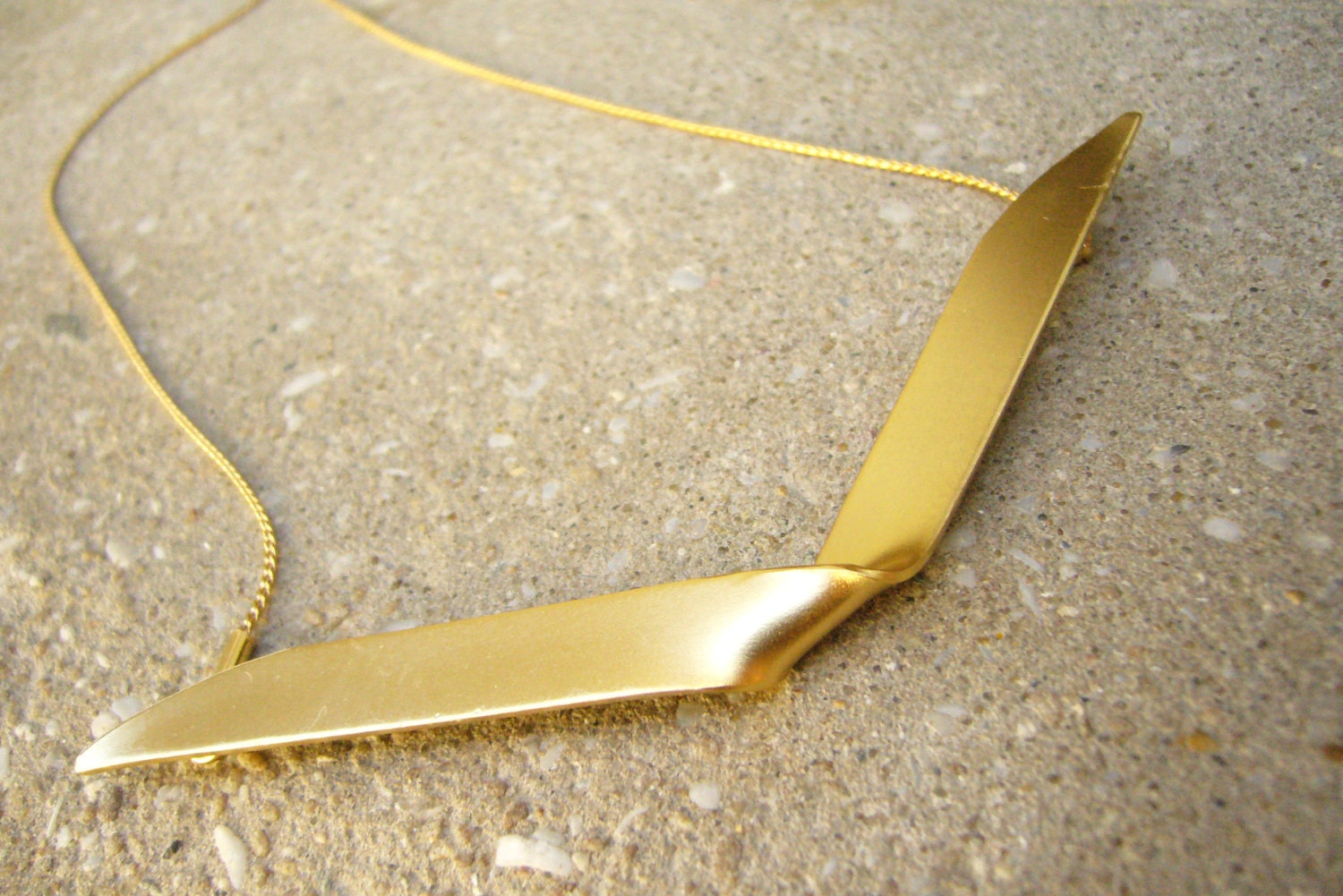 Absrtact Wings  Metalwork V Pendant- Modern Gold Necklace