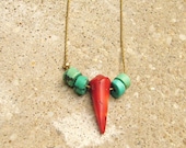 Red Coral and Turquoise Gold filled Necklace