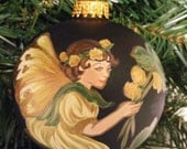 Hand Painted Glass Ball Ornament - Shamrock, Black Medick or Yellow Trefoil Fairy