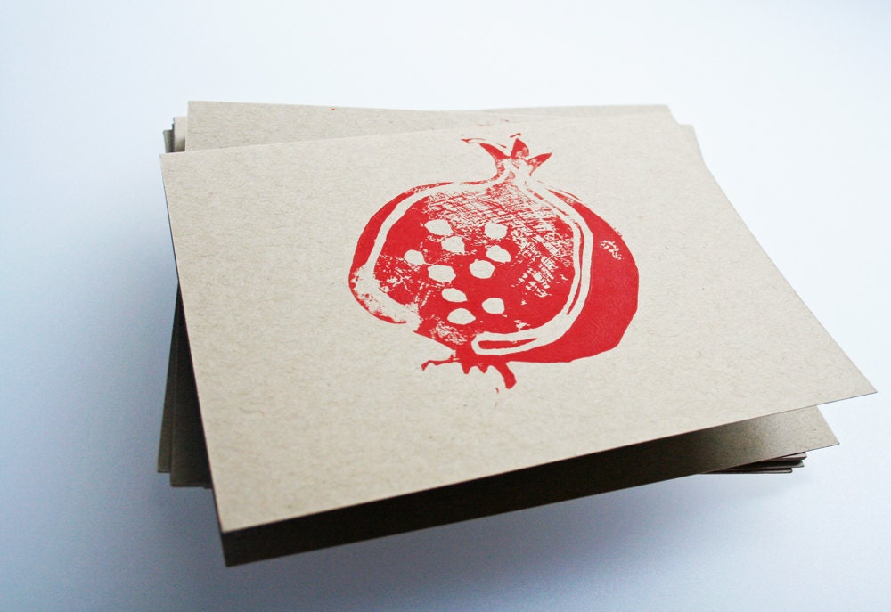 Pomegranate. Linocut block print. - PonyAndPoppy