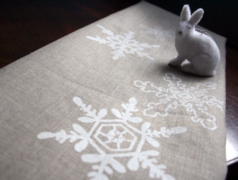 Reserved for Jody. Sale. Snowflakes. Natural Linen Tea Towel.