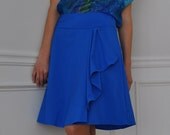 Cobalt Blue Cotton Blends Cascade Pleats Knee Skirt (also Available in Peach color) XS S M L