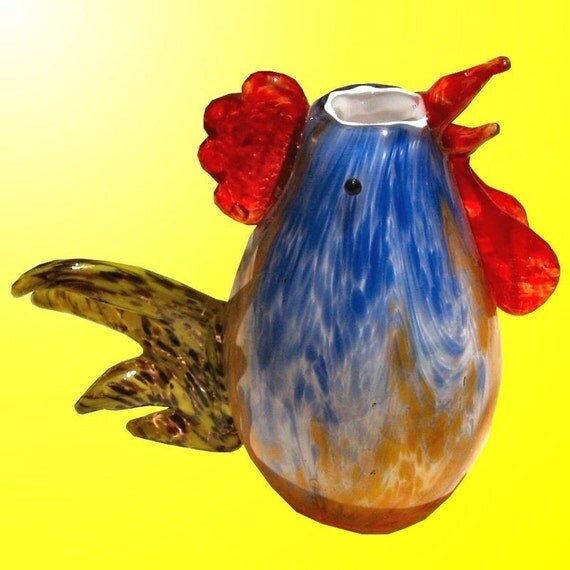 Vintage Folk Art Glass Rooster Vase by GypsysVardo on Etsy