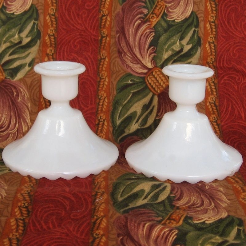 Pair of Vintage Milk Glass Candlesticks 1950's by GypsysVardo