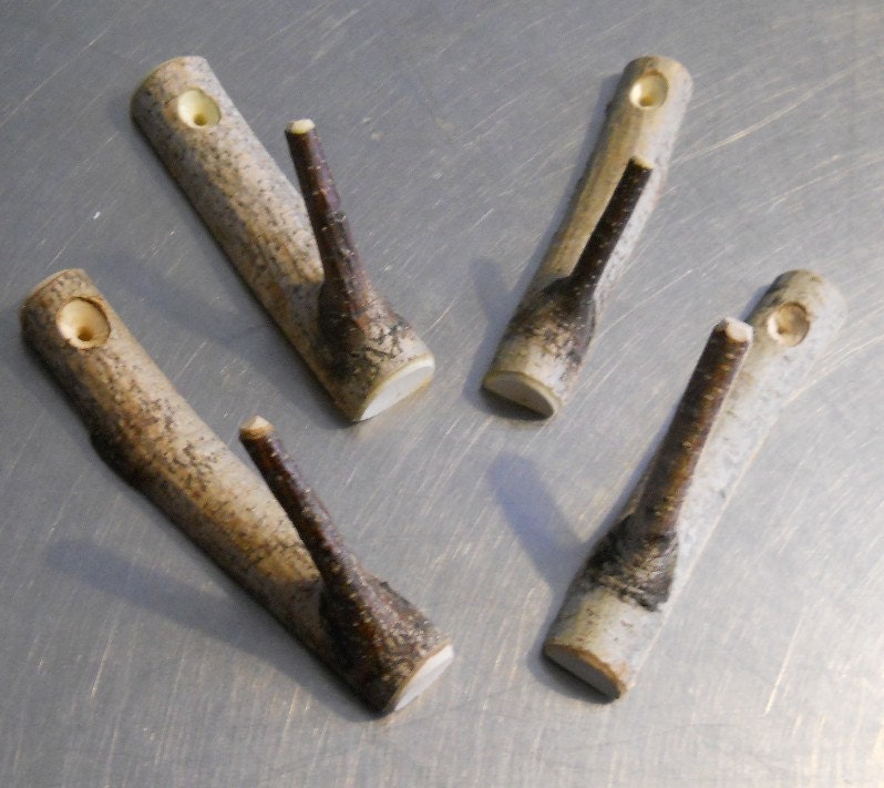 Set of 4 Birch Branch Rustic Hooks