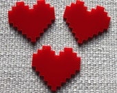 3 x laser cut acrylic pixelated heart charms - any colour