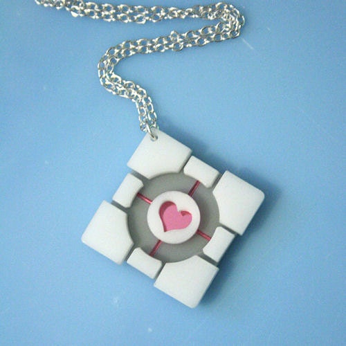 Laser cut acrylic Portal companion cube necklace