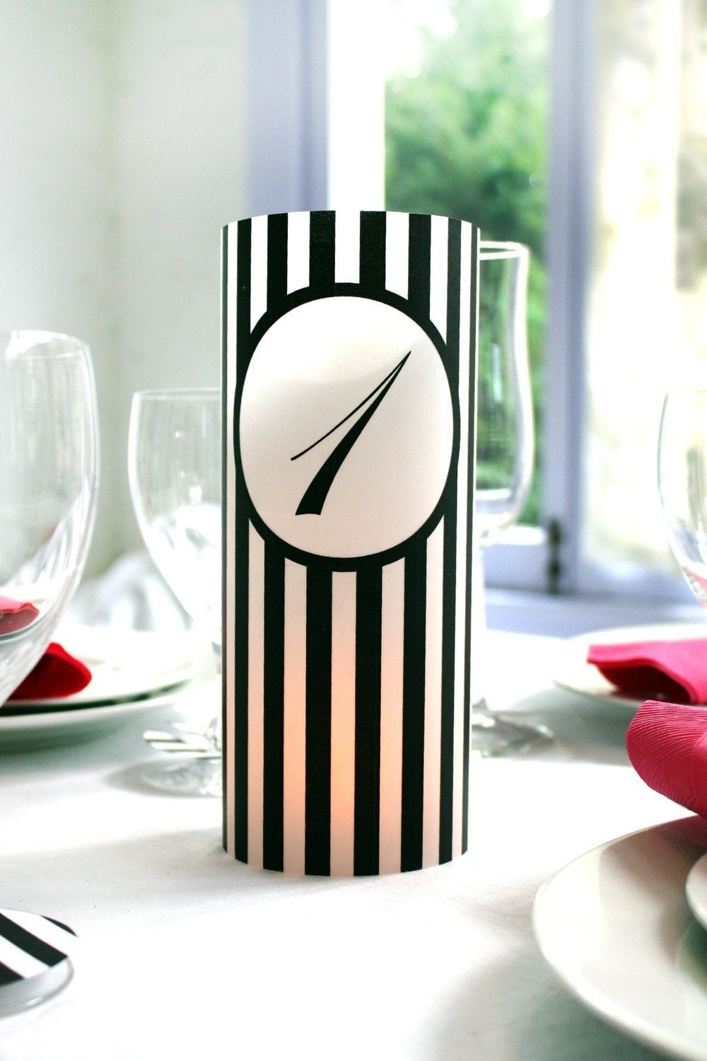 Printable 8 inch Black and White Stripe Table Number Luminaries 1-24 DIY