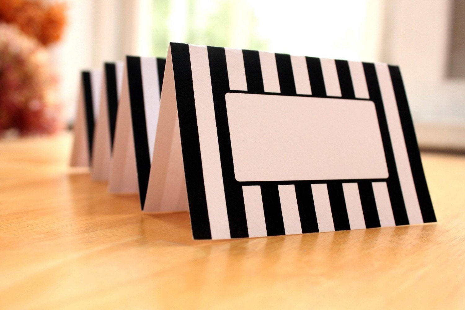 Editable Black and White Stripe Place Cards