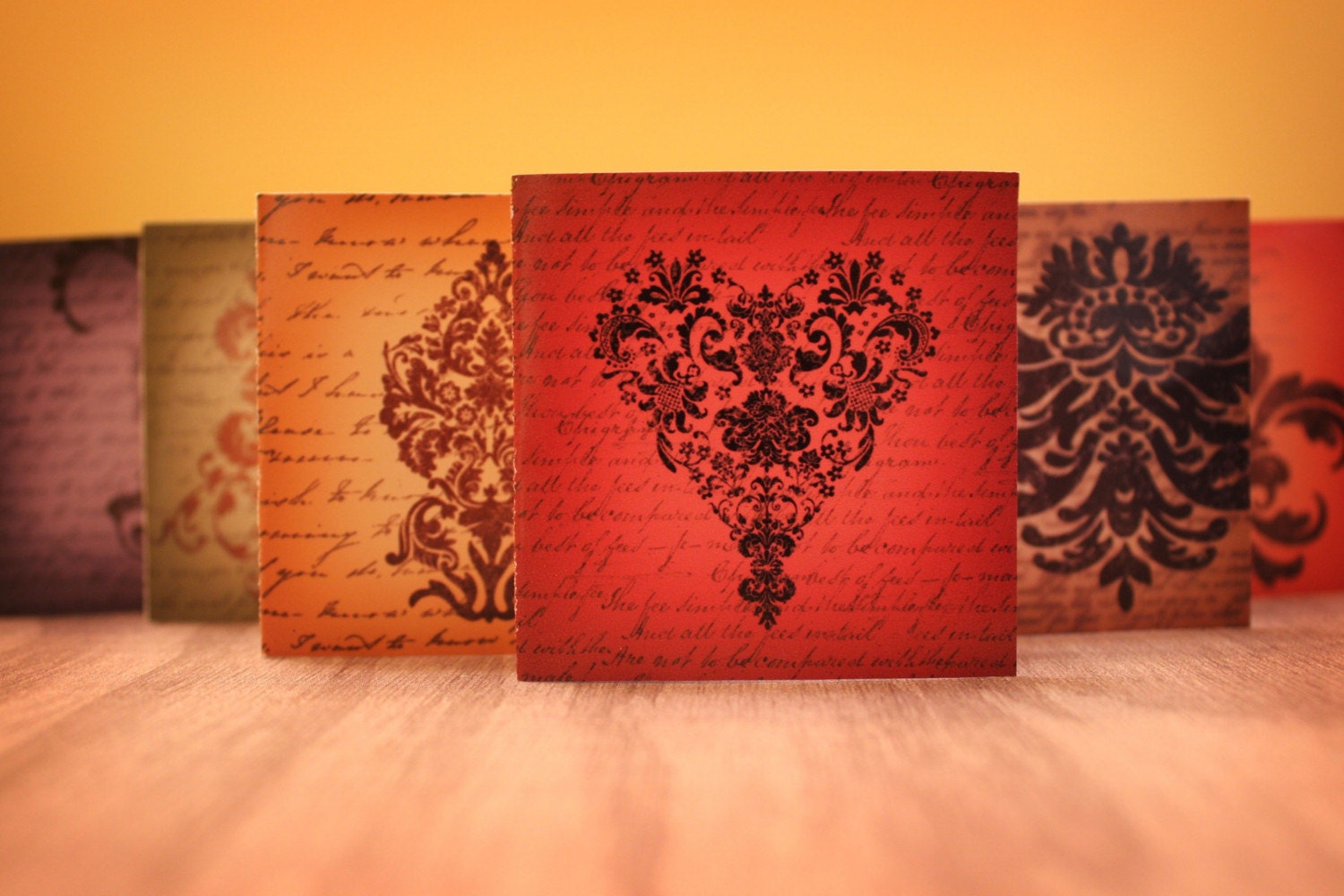 6 Vintage Damask 2x2 Posh Printables Cards W/Envelopes