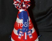 1st Birthday Party Hat Fireworks, 4th of July, Independence Day, Red, White and Blue