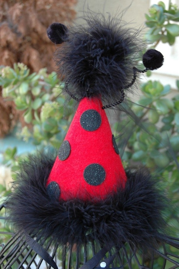 Ladybug Princess 1st Birthday Party Hat With Maribou Trim or Have Me Custom Make a Hat for Your Party Theme