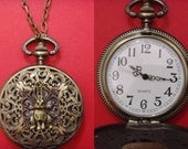 bronze plate filigree lovely bunny rabbit pendant filigree pocket watch necklace