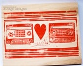 custom wedding or anniversary present, Mixtape Love hand printed art, red ink on reclaimed wood