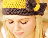 The Flapper Bow Beanie Ladies Hat Crochet Pattern  PDF 26 INSTANT DOWNLOAD