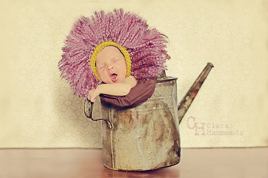 Flower Bonnet Photo Prop CROCHET PATTERN includes 2 petal options PDF 61