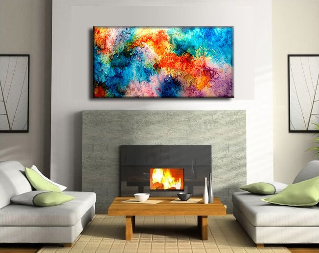 Large Abstract Painting, Original Abstract painting, Contemporary Modern Fine Art, Colorful Canvas Art, by Henry Parsinia 48x24