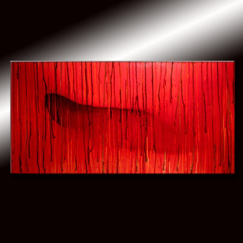 Abstract Painting, Original Modern RED Abstract contemporary Fine Art Painting by Henry Parsinia Large 48x24