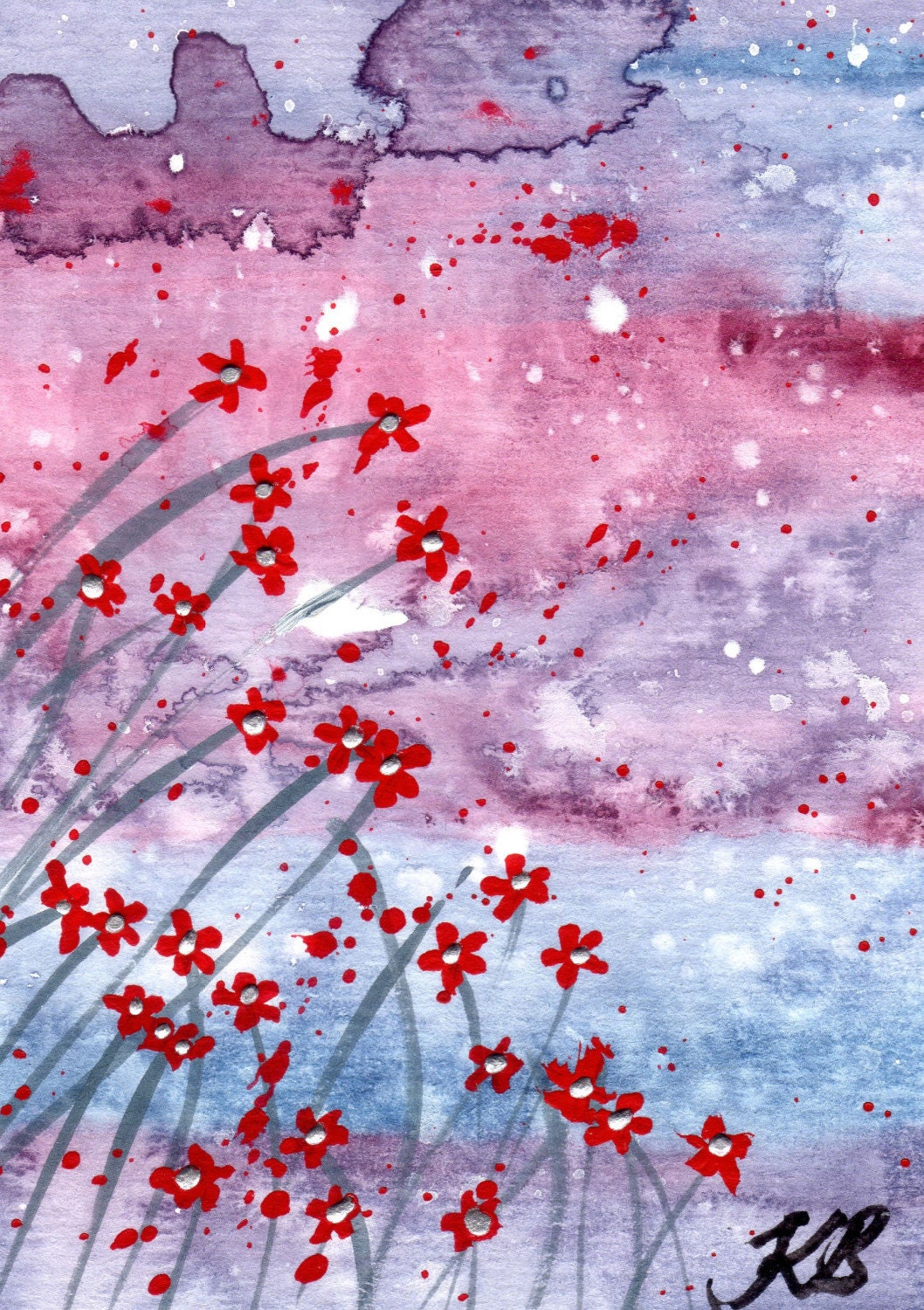 Little Twilight Field - Original watercolor ACEO