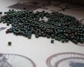 vintage Czech seed beads, iris olive, 10g