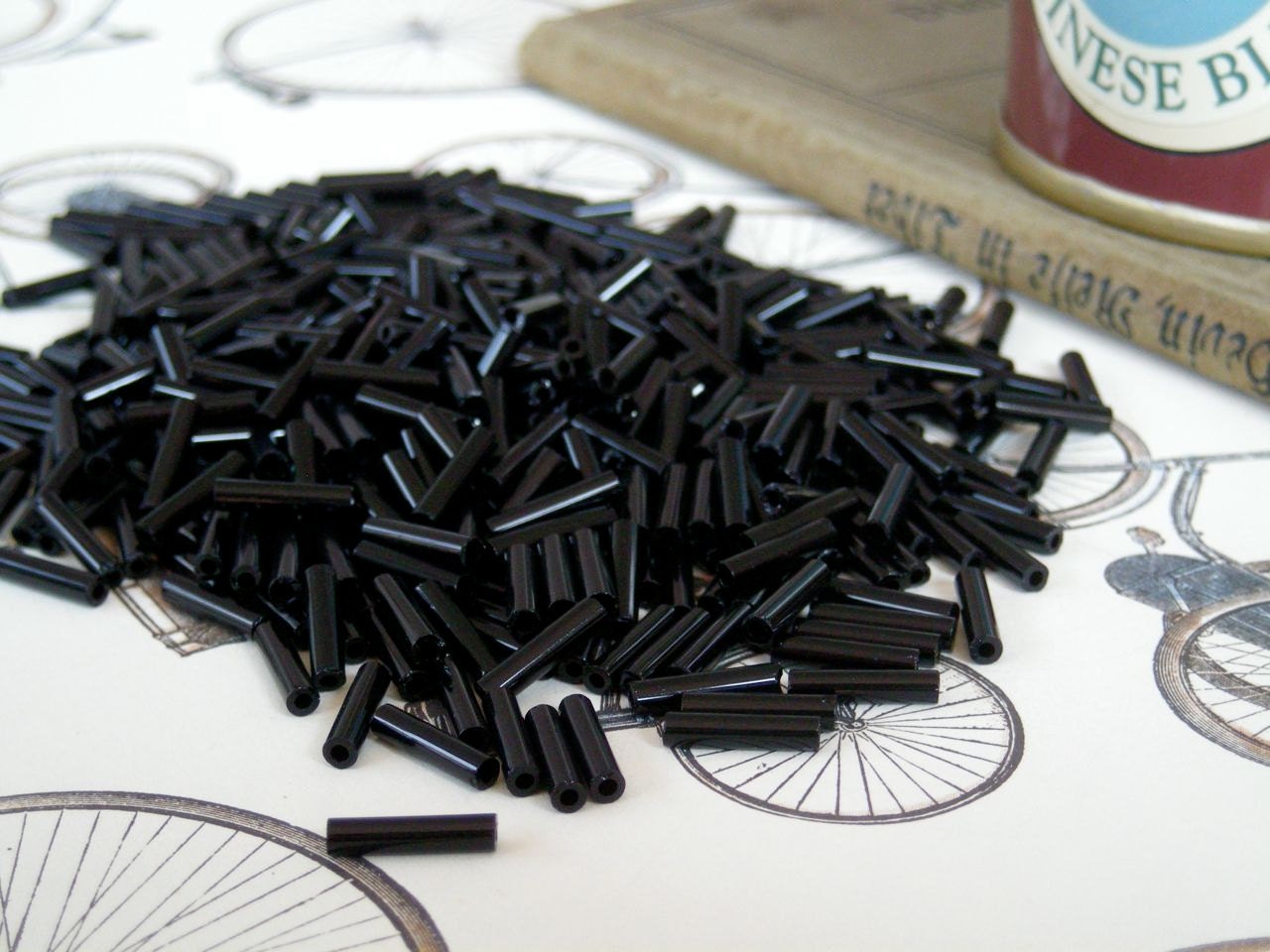Japanese bugle beads No. 748, jet/black, 9mm, 10g