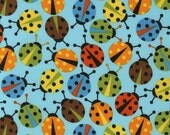 SPECIAL PRICE.... Urban Zoologie by Ann Kelle for Robert Kaufman, Ladybugs Blue -fat quarter