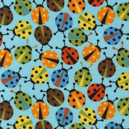 SPECIAL PRICE.... Urban Zoologie by Ann Kelle for Robert Kaufman, Ladybugs Blue -fat quarter