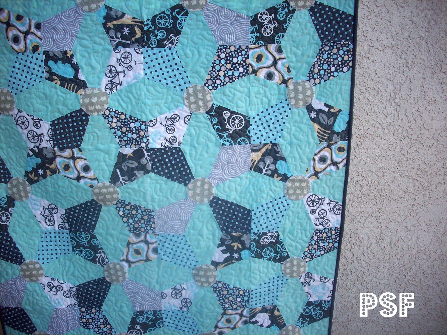 Last one..... Kaleidoscope Quilt Kit, in blues and grey's Crib size blanket, pattern from Cluck Cluck Sew